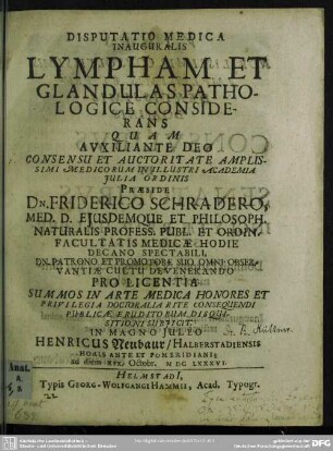 Disputatio Medica Inauguralis lympham et glandulas pathologice considerans