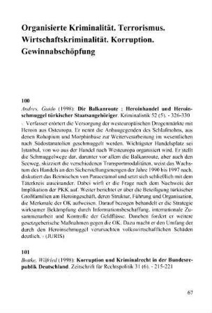 67-80, Organisierte Kriminalität. Terrorismus. Wirtschaftskriminalität. Korruption. Gewinnabschöpfung