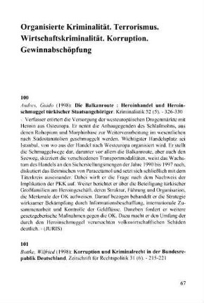 67-80, Organisierte Kriminalität. Terrorismus. Wirtschaftskriminalität. Korruption. Gewinnabschöpfung