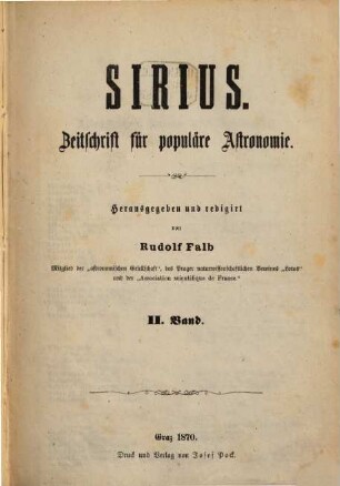 Sirius : Rundschau der gesamten Sternforschung. 2, 2. 1870