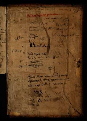 Spiegel mit handschriftlichen Notizen und Federproben