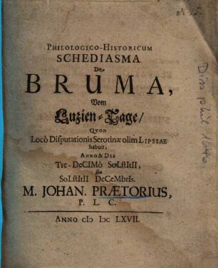 Philologico-Historicum Schediasma De Bruma, Vom Luzien-Tage