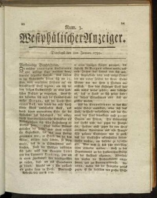 Num. 3. Dienstags den 8ten Januar. 1799