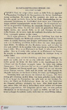 Neue Folge 30 = Jahrgang 54: Kunstausstellung Berlin 1919
