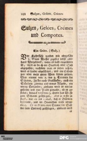 Sulzen, Gelees, Cremes und Compotes.