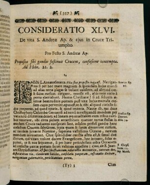 357-366, CONSIDERATIO XLVI. De vita S. Andreae Ap. & eijus in Cruce Triumpho.
