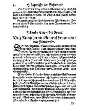 Folgen die Empter deß Kriegs. Deß Kriegsherren General Leutenant/ oder Feldtoberster.
