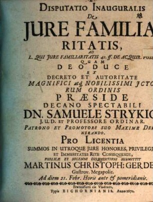 Disputatio inauguralis de jure familiaritatis