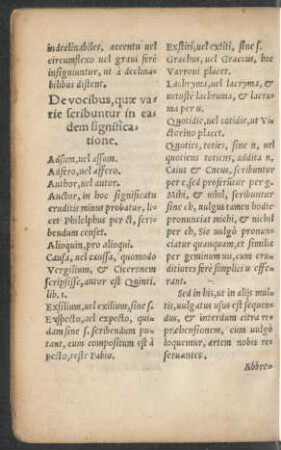 De vocibus, quae variae scribuntur in eadem significatione.
