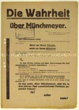 Flugschrift des Central-Vereins deutscher Staatsbürger jüdischen Glaubens gegen das NSDAP-Mitglied Ludwig Münchmeyer