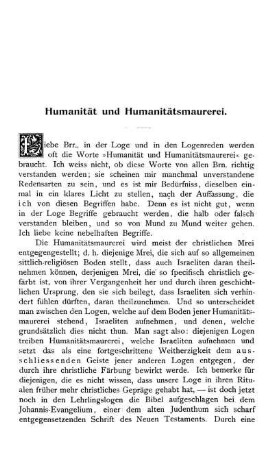 Humanität und Humanitätsmaurerei.