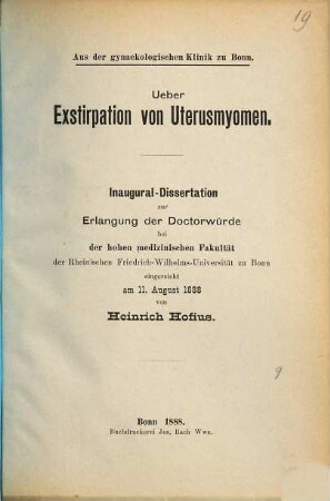 Ueber Exstirpation von Uterusmyomen ...