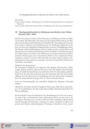 19. Theologenbriefwechsel im Südwesten des Reichs in der Frühen Neuzeit (1550–1620)