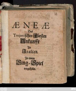 Æneæ Des Trojanischen Fürsten Ankunfft In Italien : In einem Sing-Spiel vorgestellet