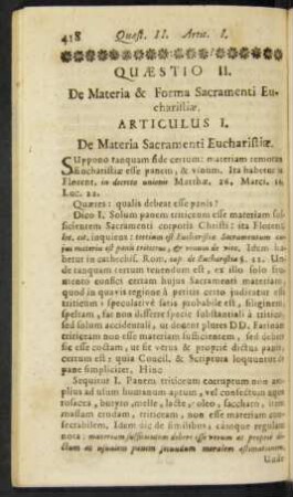 Articulus I. De Materia Sacramenti Eucharistiae.