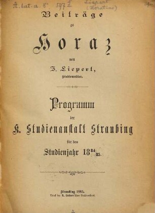 Beiträge zu Horaz