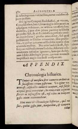 580-599, Praxis et Usus, Chronologica III, Appendix Chronologiae Historicae