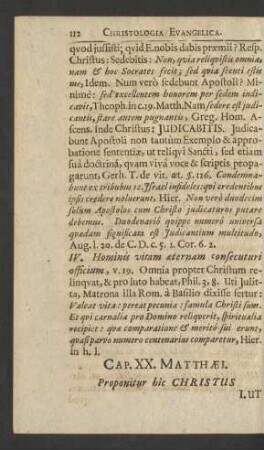 Cap. XX. Matthaei. Proponitur hic Christus ...