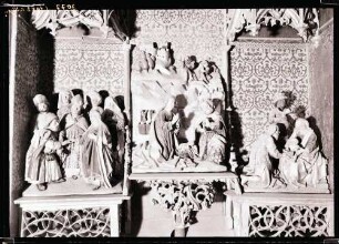 Herrgottskirche; Nördlicher Seitenaltar, Schreinreliefs vor und nach der Restaurierung