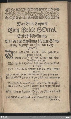 Das Erste Capitel. Vom Volcke GOttes