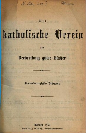 Der Katholische Verein zur Verbreitung Guter Bücher. 43. 1873