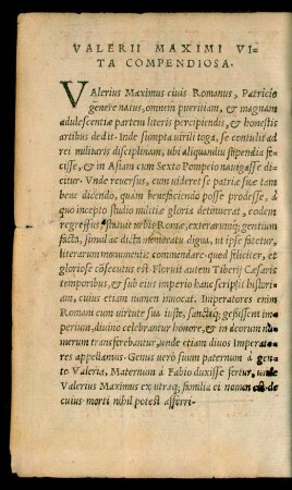Valerii Maximi Vita Compendiosa.