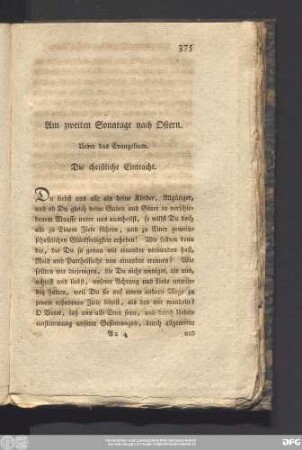 Am zweiten Sonntage nach Ostern. Ueber das Evangelium. Die christliche Eintracht.