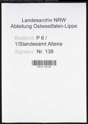 Sterberegister Standesamt Altena