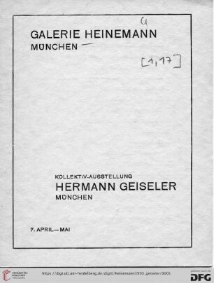 Kollektiv-Ausstellung Hermann Geiseler, München : 7. April-Mai