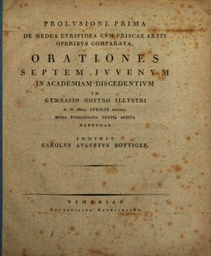 Prolusione prima et altera de Medea Euripidea : cum priscae artis operibus comparata, 1