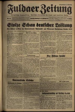 Erste Ausgabe vom Sonntag, den 21. Februar 1937.