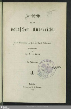 2.1888: Zeitschrift für den deutschen Unterricht