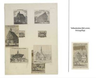 Sammelblatt mit 6 Gebäuden von Ulm. Um 1880. (Drucke aus einem Buch)