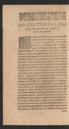 Ad Cultores Logicae Praefatio Primae editioni praefixa.