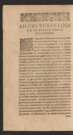 Ad Cultores Logicae Praefatio Primae editioni praefixa.