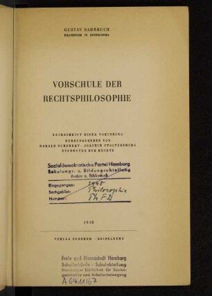Vorschule der Rechtsphilosophie : Nachschrift einer Vorlesung