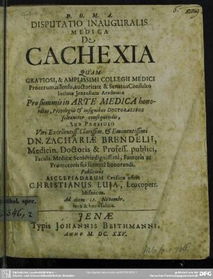 Disputatio Inauguralis Medica De Cachexia