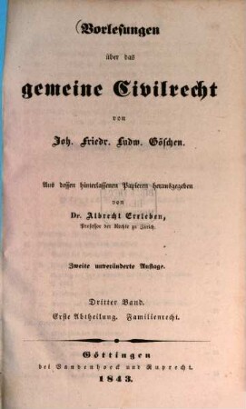 Vorlesungen über das gemeine Civilrecht, 3,1. Familienrecht