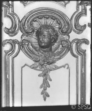 Potsdam, Neues Palais, Oberes Fürstenquartier, Jagdkammer, R.: 259, Südwand, Tür zur Grünen Damastkammer.