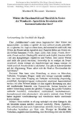 Wörter der Emotionalität und Moralität in Texten der Wendezeit. Sprachliche Revolution oder Kommunikationsbarriere?