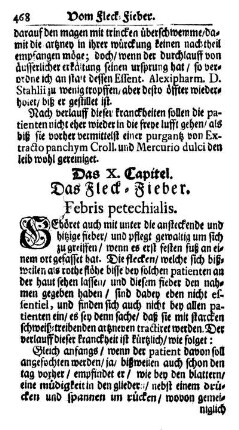 Das X. Capitel. Das Fleck-Fieber. Febris petechialis.