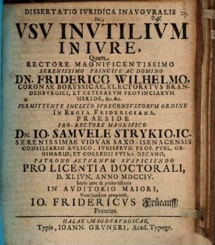 Diss. iur. inaug. de usu inutilium in iure