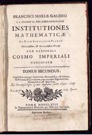Tomus 2: Institutiones mathematicae. Tomus Secundus