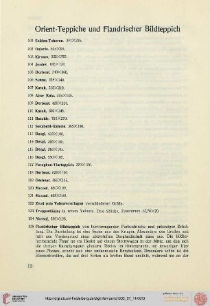 Orient-Teppiche und Flandrischer Bildteppich (Nr. 101-130a)