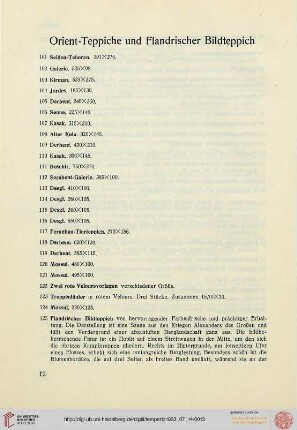 Orient-Teppiche und Flandrischer Bildteppich (Nr. 101-130a)