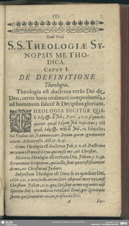 Caput I. De Definitione Theologiae