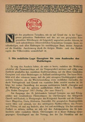 I. Die rechtliche Lage Georgiens bis zum Ausbruche des Weltkrieges