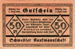 Schwedter Kaufmannschaft: 50 Pfennig 1921