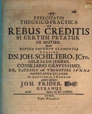 Exercitatio Theorico-Practica De Rebus Creditis Si Certum Petatur Ex Mutuo