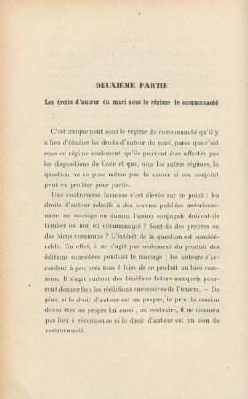 Deuxième partie. Les droits d'auteur du mari sous le régime de communauté